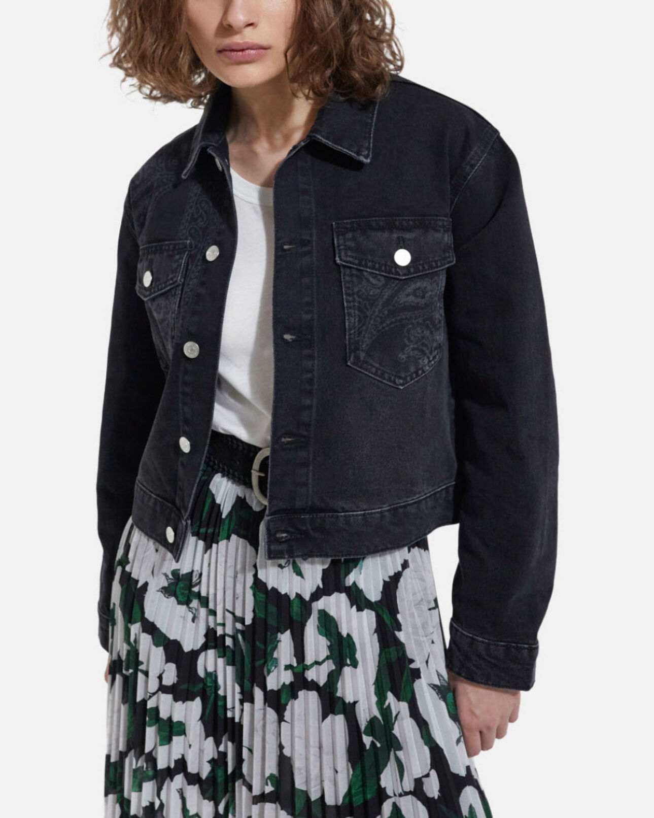 The Kooples WOMEN BLACK WASHED faded jean jacket