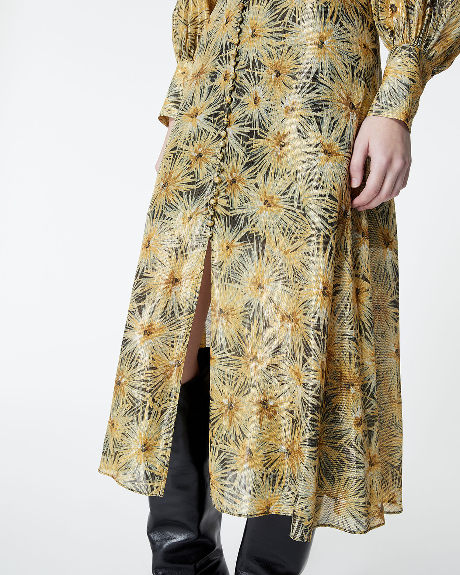 Kleid lang geknöpft Print golden, BLACK / GOLD, hi-res image number null