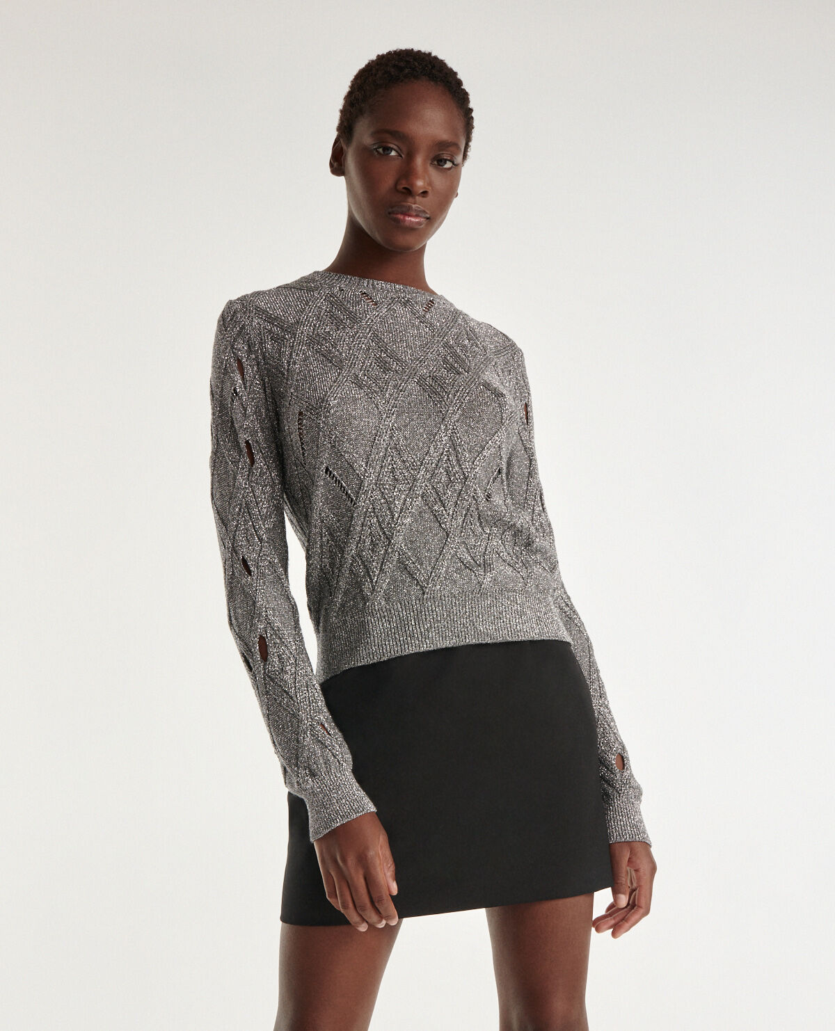 Silver fitted knitted sweater with crew neck The Kooples