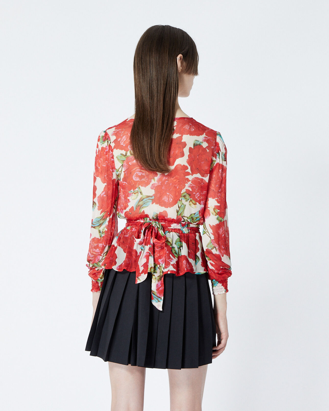 The Kooples FEMME ECRU RED top cache-cœur imprimé fleurs rouges