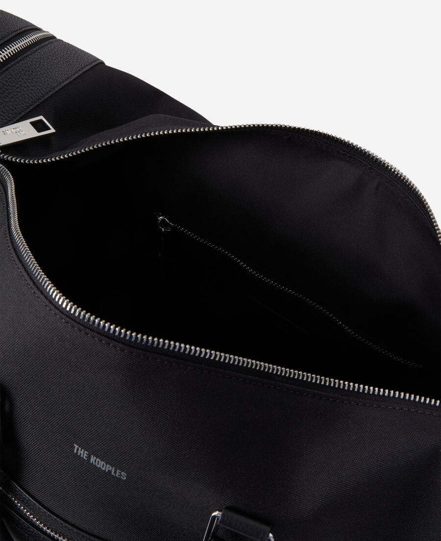The Kooples HOMME BLACK sac weekend en cuir et toile noir