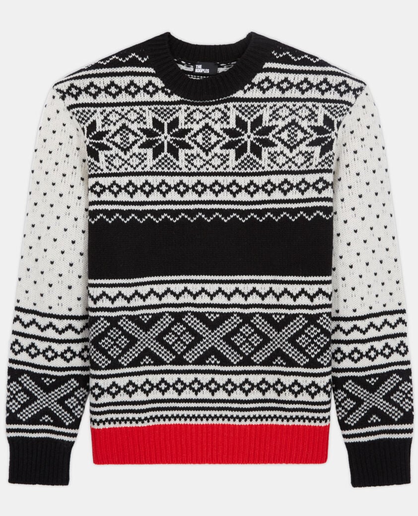 The Kooples H BLACK RED OFF WHITE patterned wool sweater