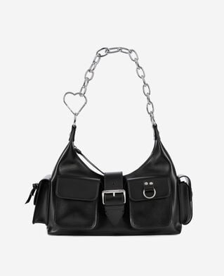 The Kooples WOMEN BLACK amelia bag with chain in black smooth leather