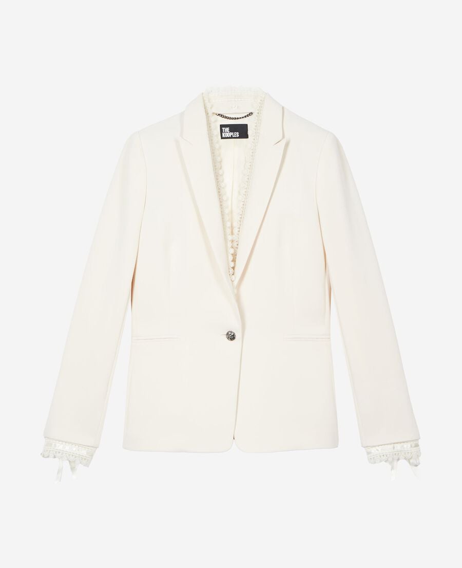 The Kooples FEMME OFF WHITE veste tailleur avec bande dentelle &eacute;crue
