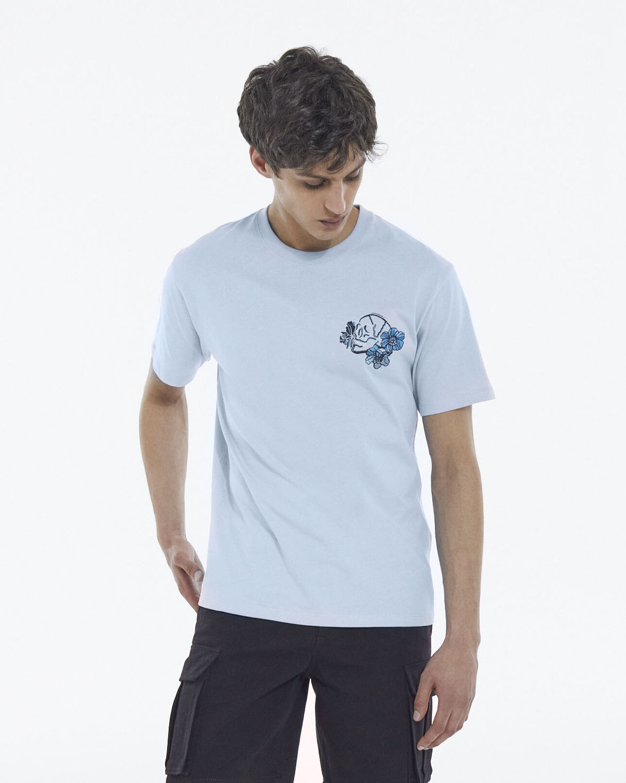 The Kooples MEN BLUE blue printed t-shirt with skull and flowers