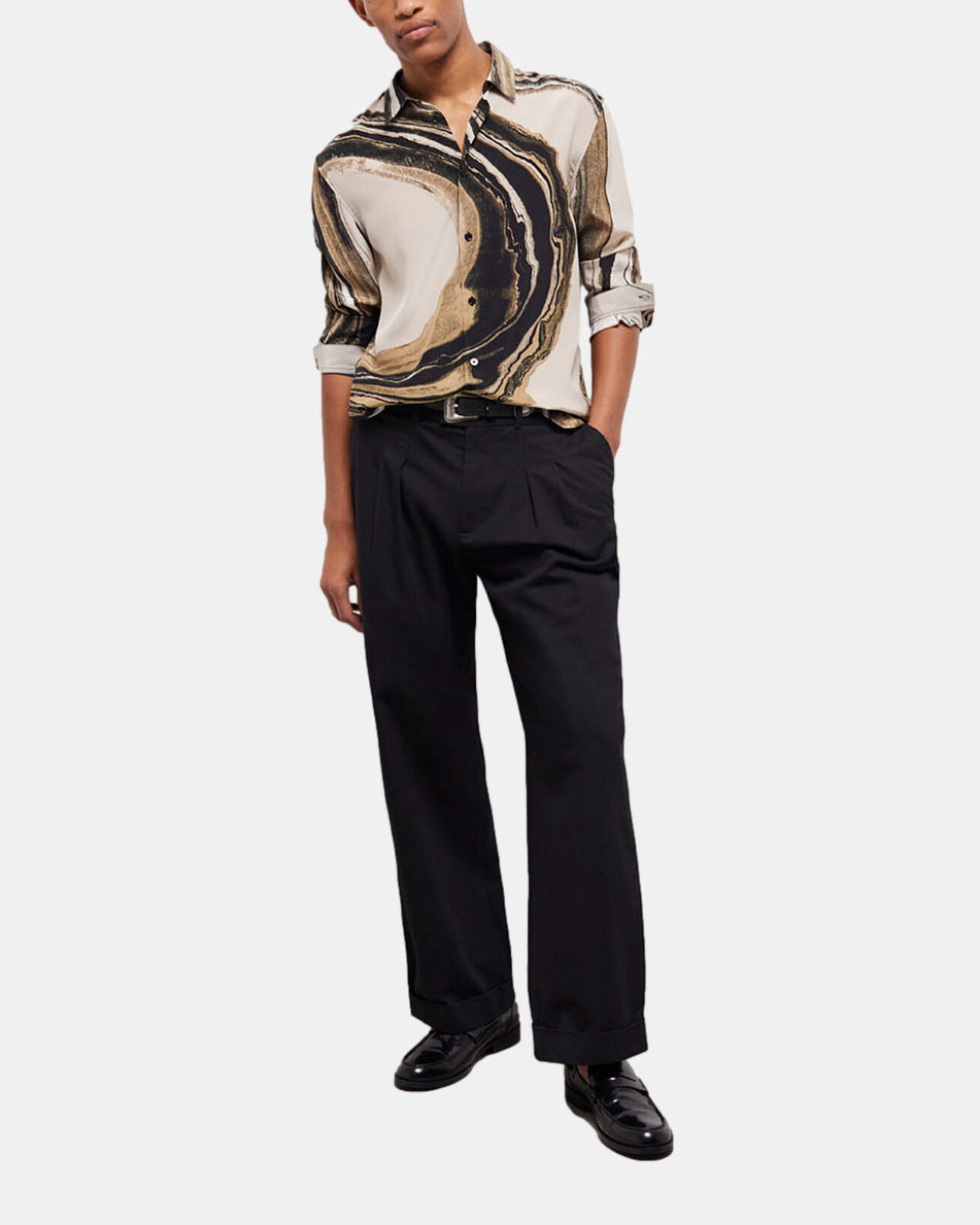 The Kooples MEN BEIGE-BROWN printed silk shirt
