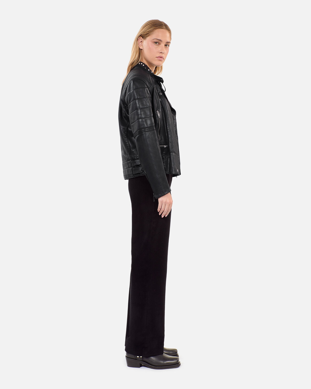 The Kooples WOMEN BLACK black leather biker jacket