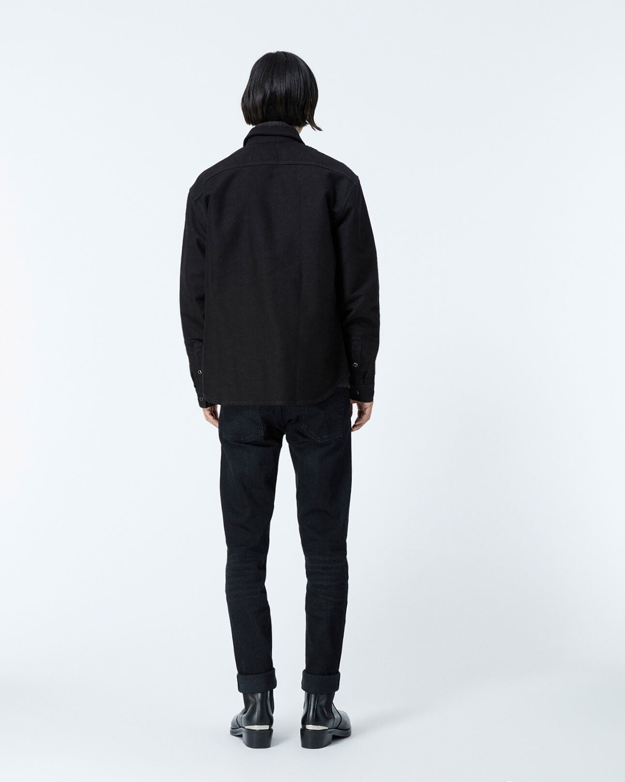 The Kooples HOMME BLACK chemise jean noir poche poitrine cuir