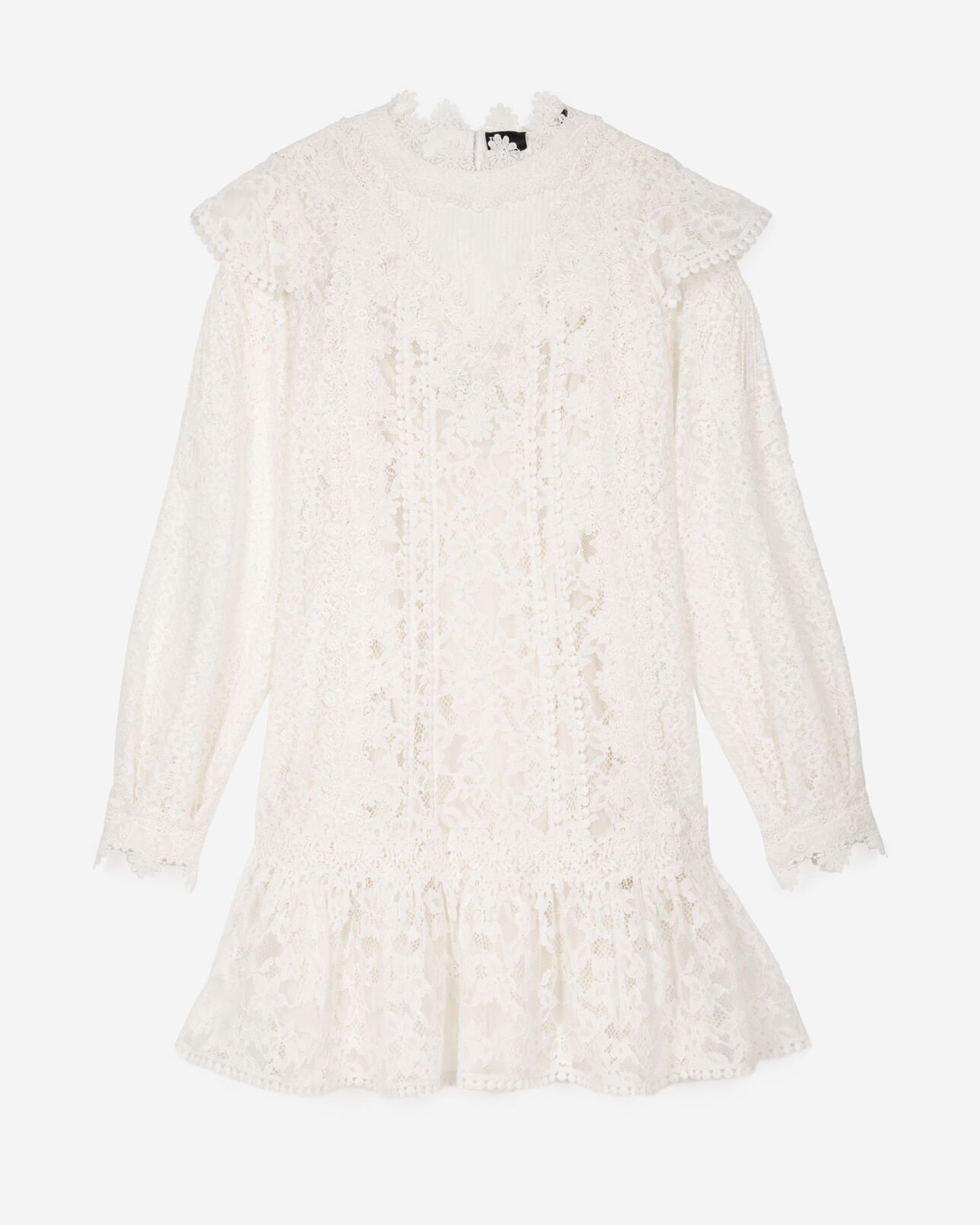 The Kooples FEMME ECRU robe courte manches longues en dentelle écrue