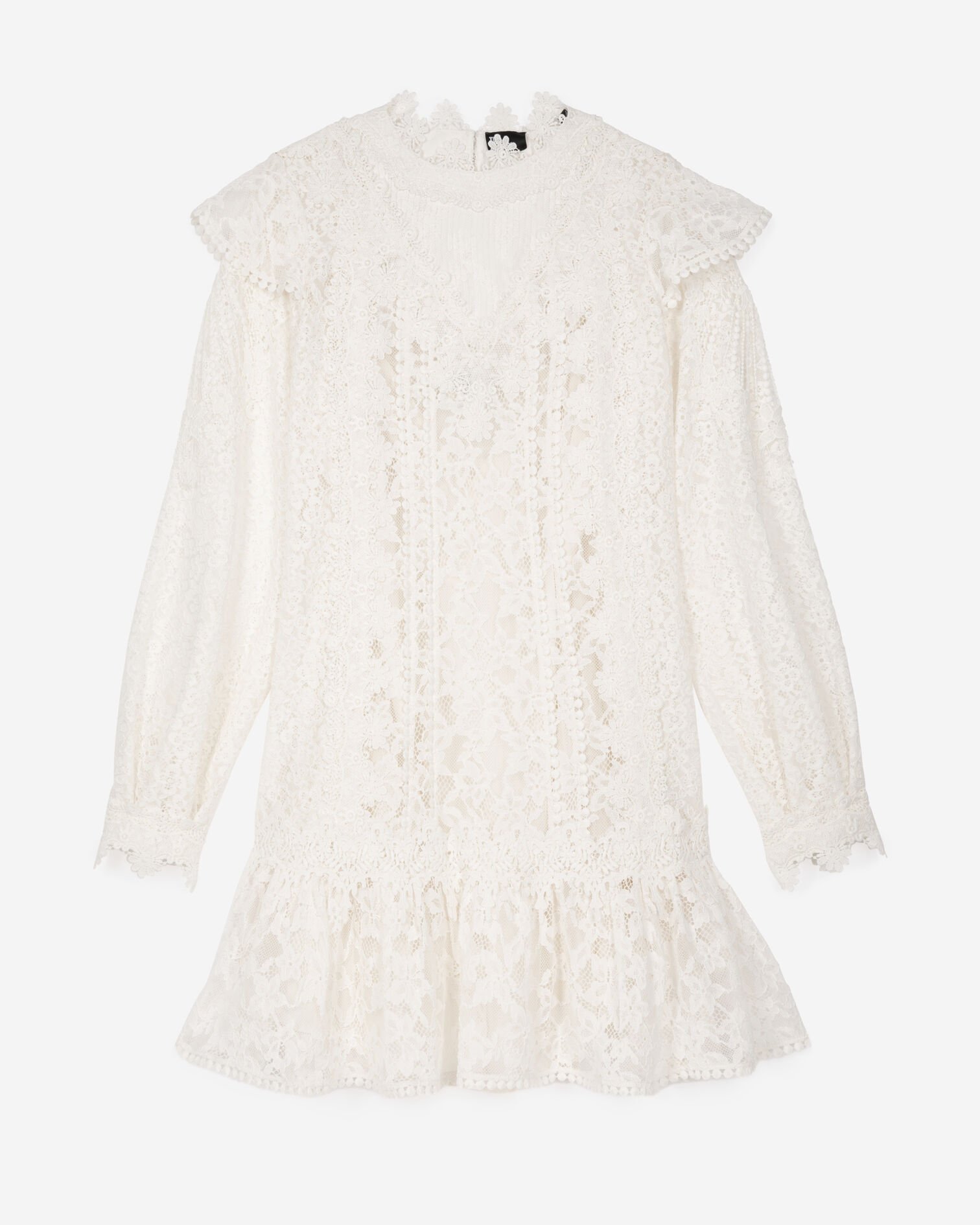 Robe courte manches longues en dentelle écrue, ECRU, hi-res image number null