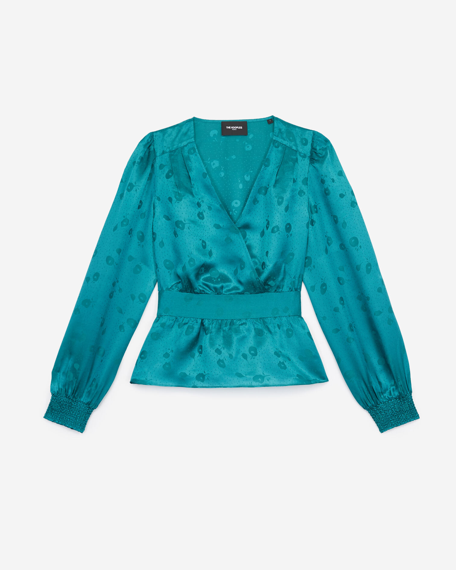 Satiny green wrap top, EMERAUDE, hi-res image number null