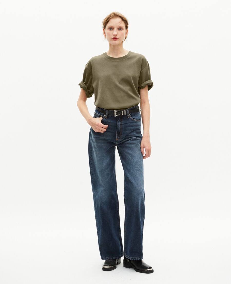 The Kooples H KAKI mixed t-shirt, straight, plain khaki