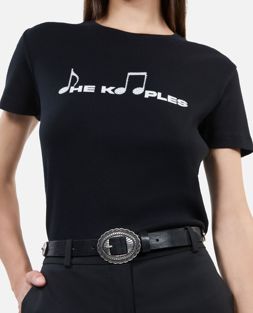 The Kooples WOMEN BLACK thin black leather belt with rivets