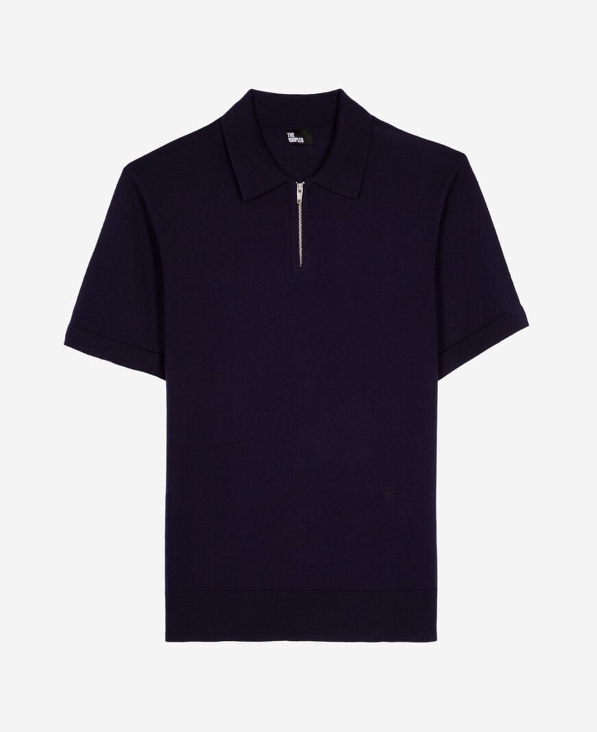 The Kooples H NAVY navy blue zip-neck mesh polo shirt