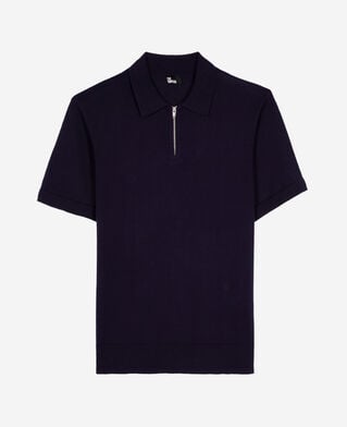 The Kooples H NAVY navy blue zip-neck mesh polo shirt