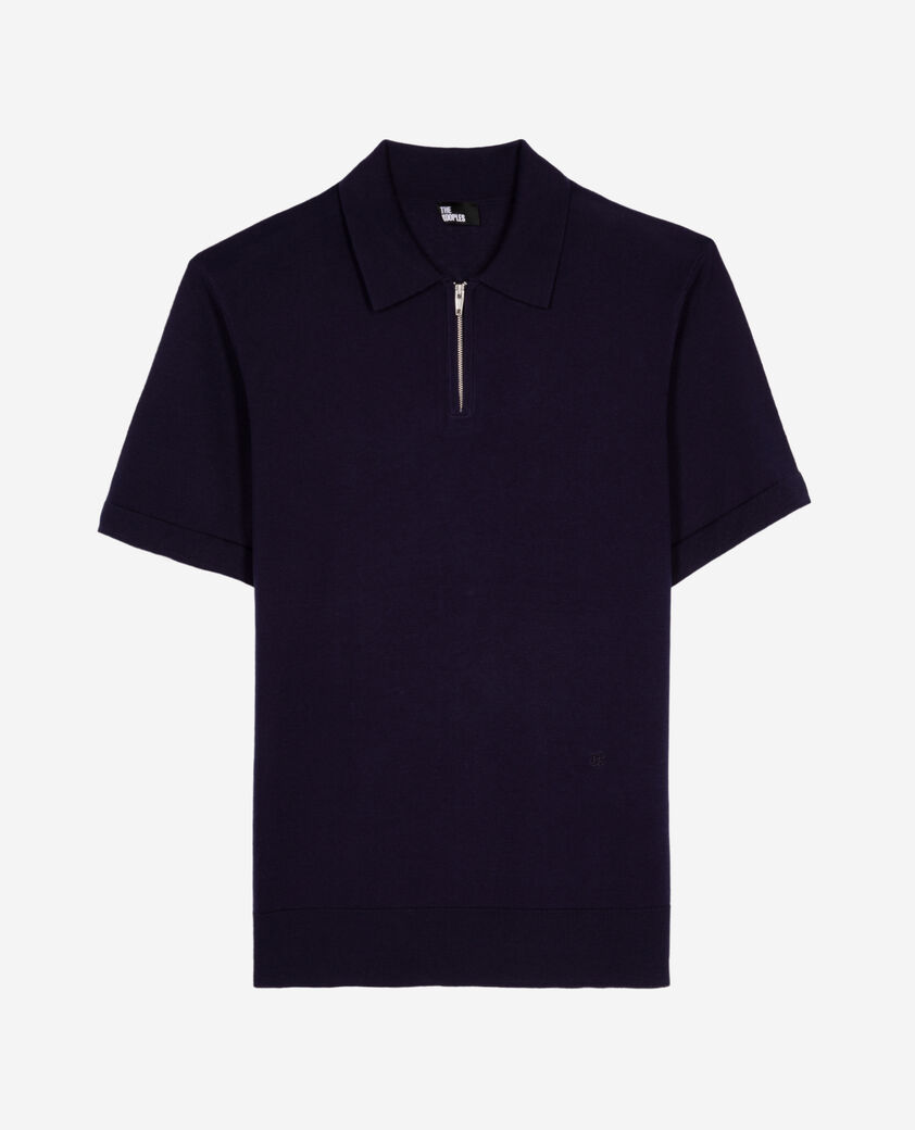 The Kooples MEN NAVY navy blue zip-neck mesh polo shirt