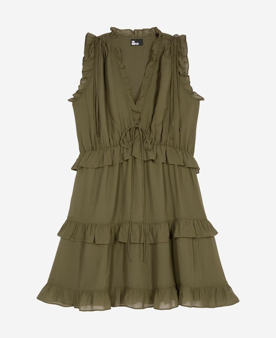 The Kooples F KAKI short dress with khaki ruffles