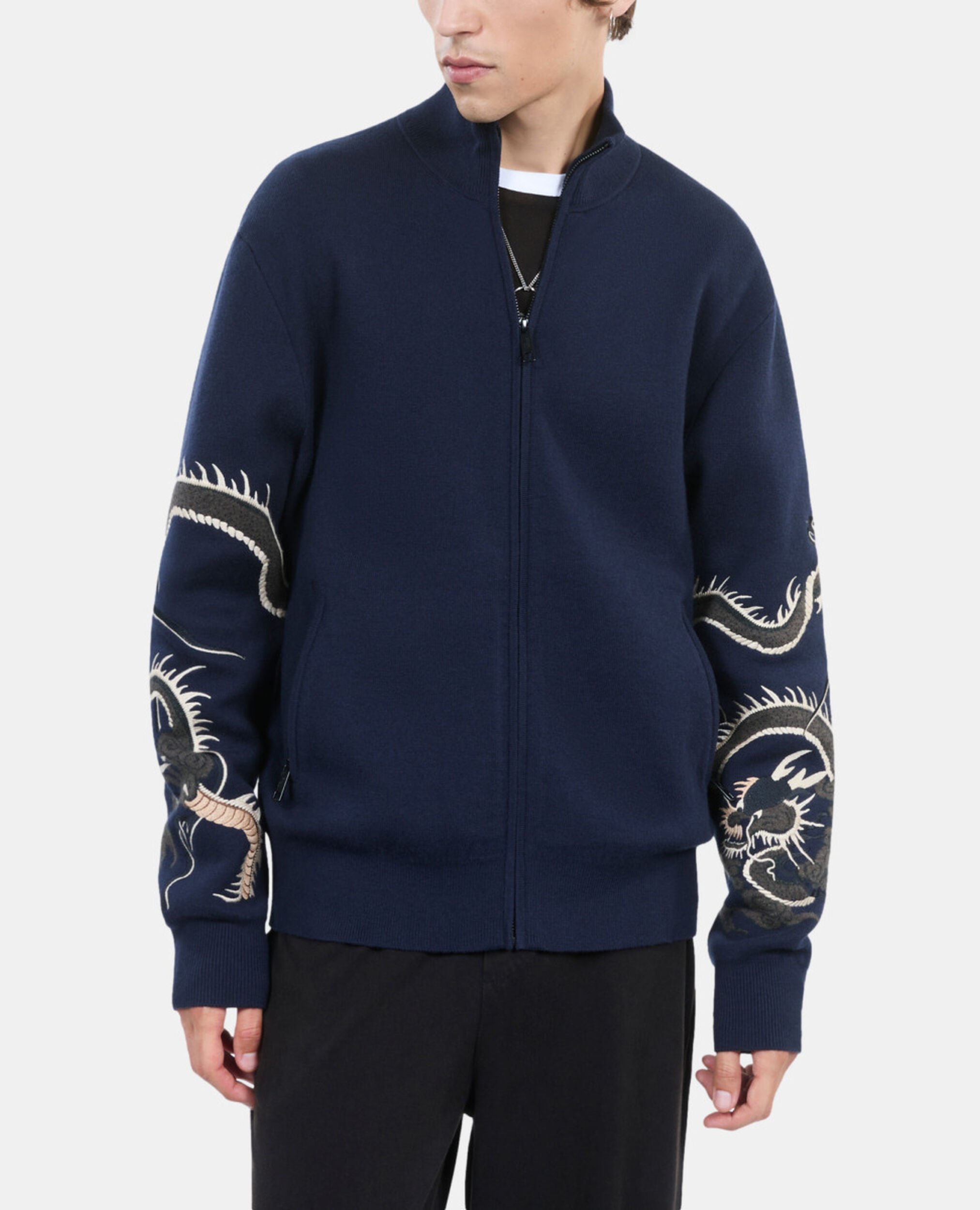 Cardigan en laine mélangée bleu marine, NAVY, hi-res image number null