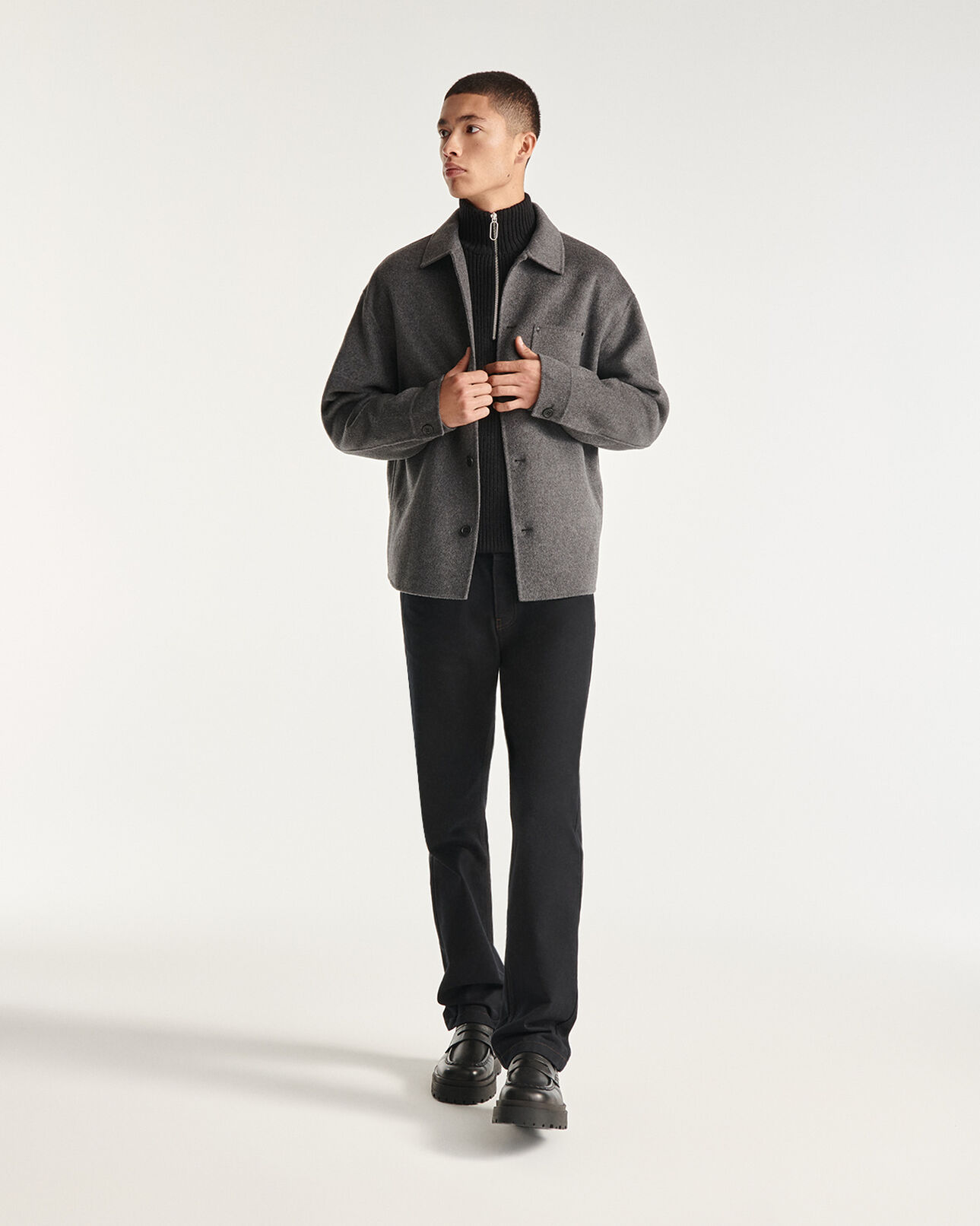 The Kooples HERREN GREY wollhemd grau meliert klassischer kragen