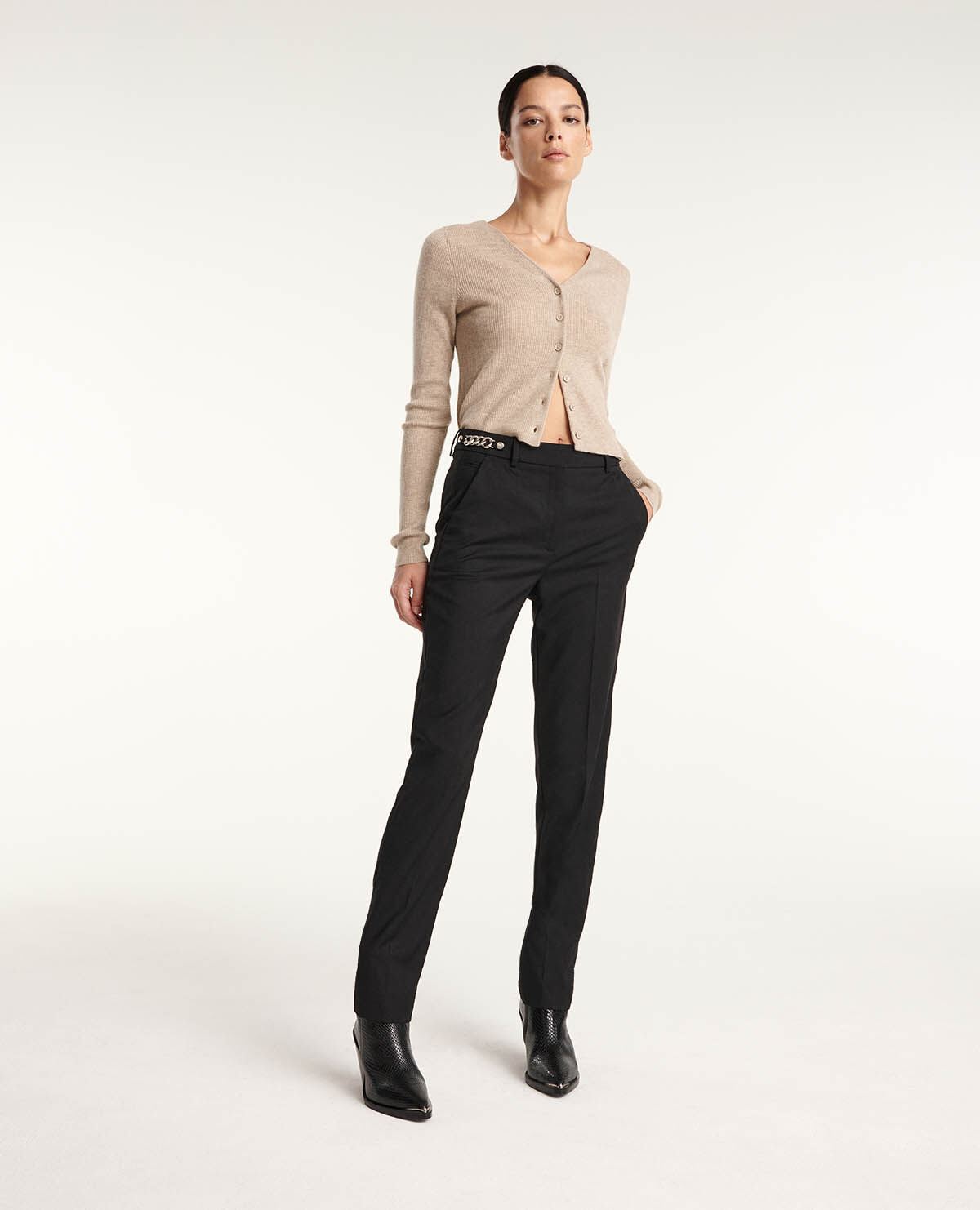 Straight Wool Pants W/ Chain Details