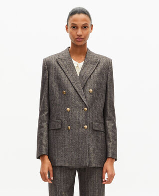 The Kooples WOMEN BLACK gold and black lurex herringbone suit jacket