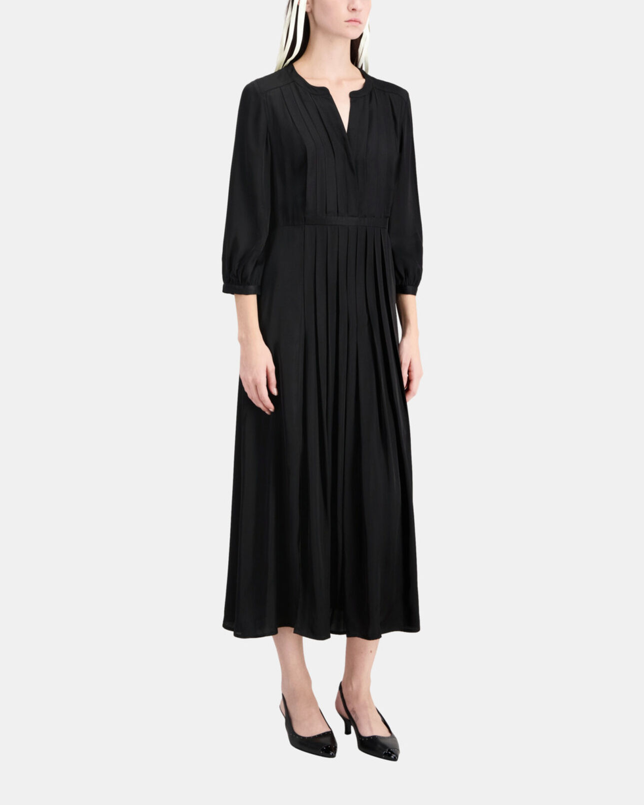 The Kooples FEMME BLACK robe longue noire avec plissage