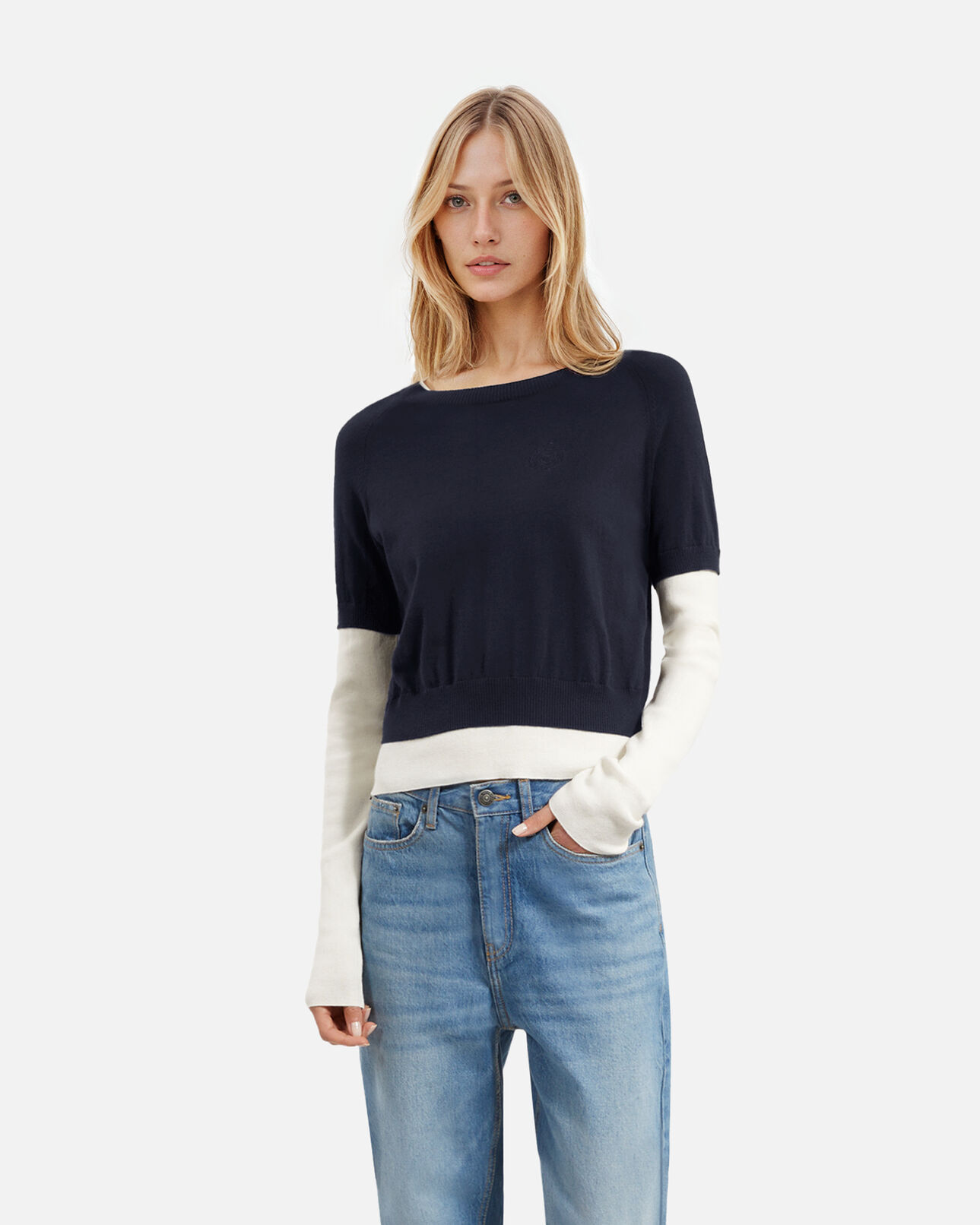 The Kooples WOMEN DARK NAVY-ECRU navy and ecru sweater