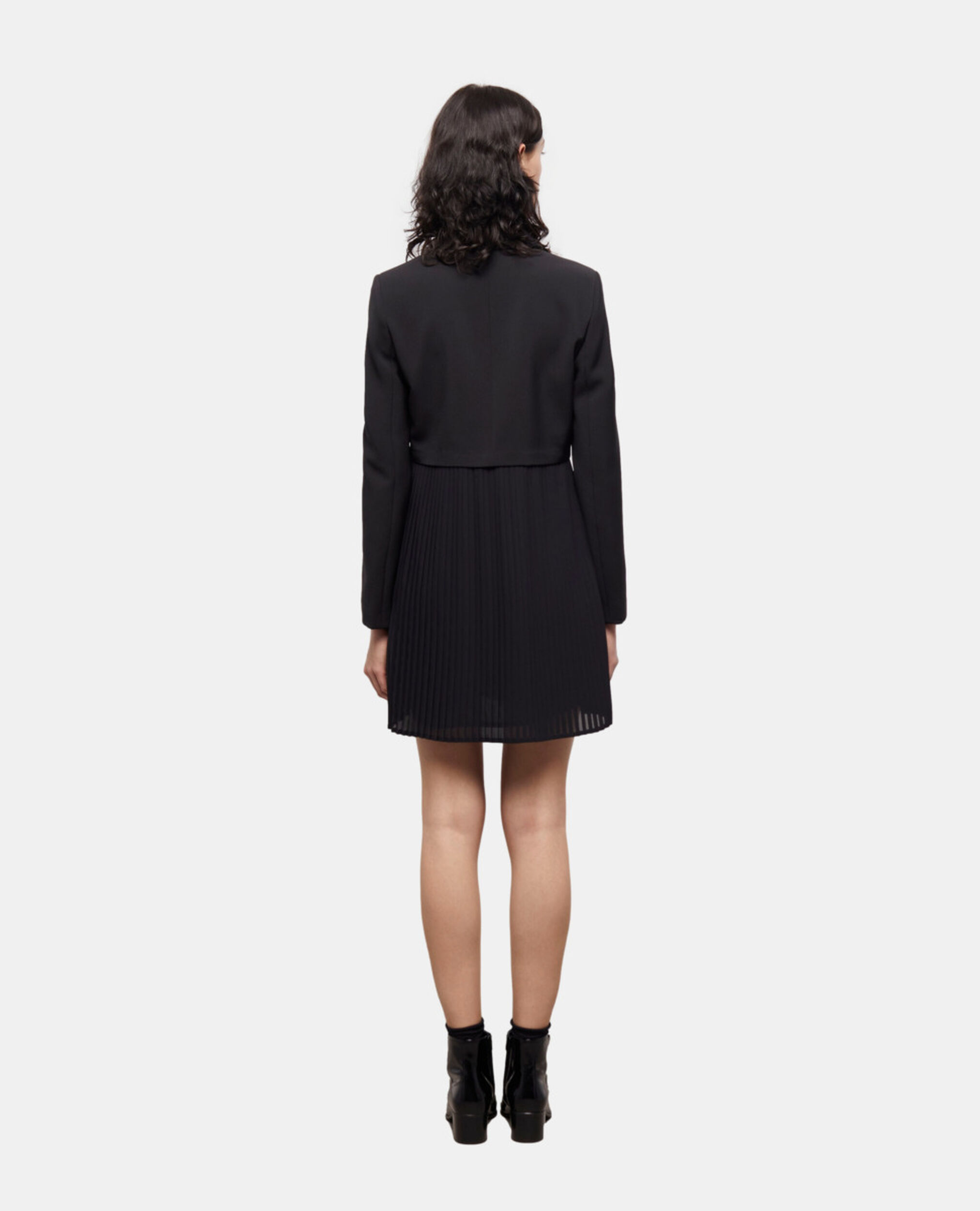 Schwarzes kurzes Wollkleid, BLACK, hi-res image number null