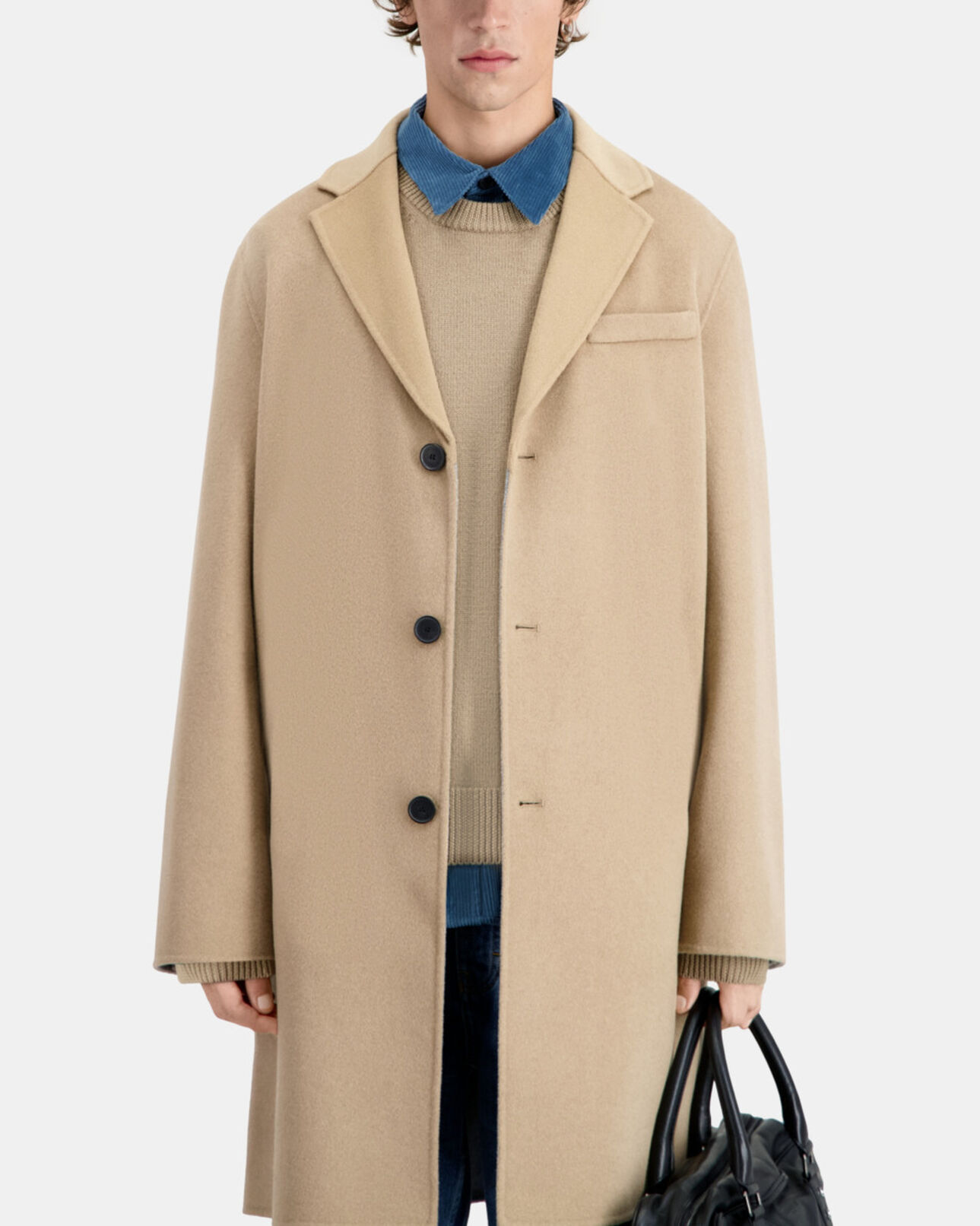 The Kooples H CAMEL long beige wool blend coat