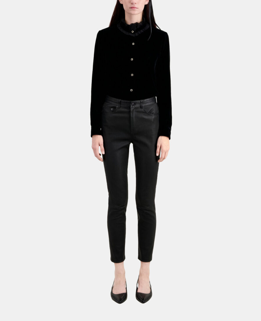 더 쿠플스 The Kooples Pantalon slim en cuir noir,BLACK