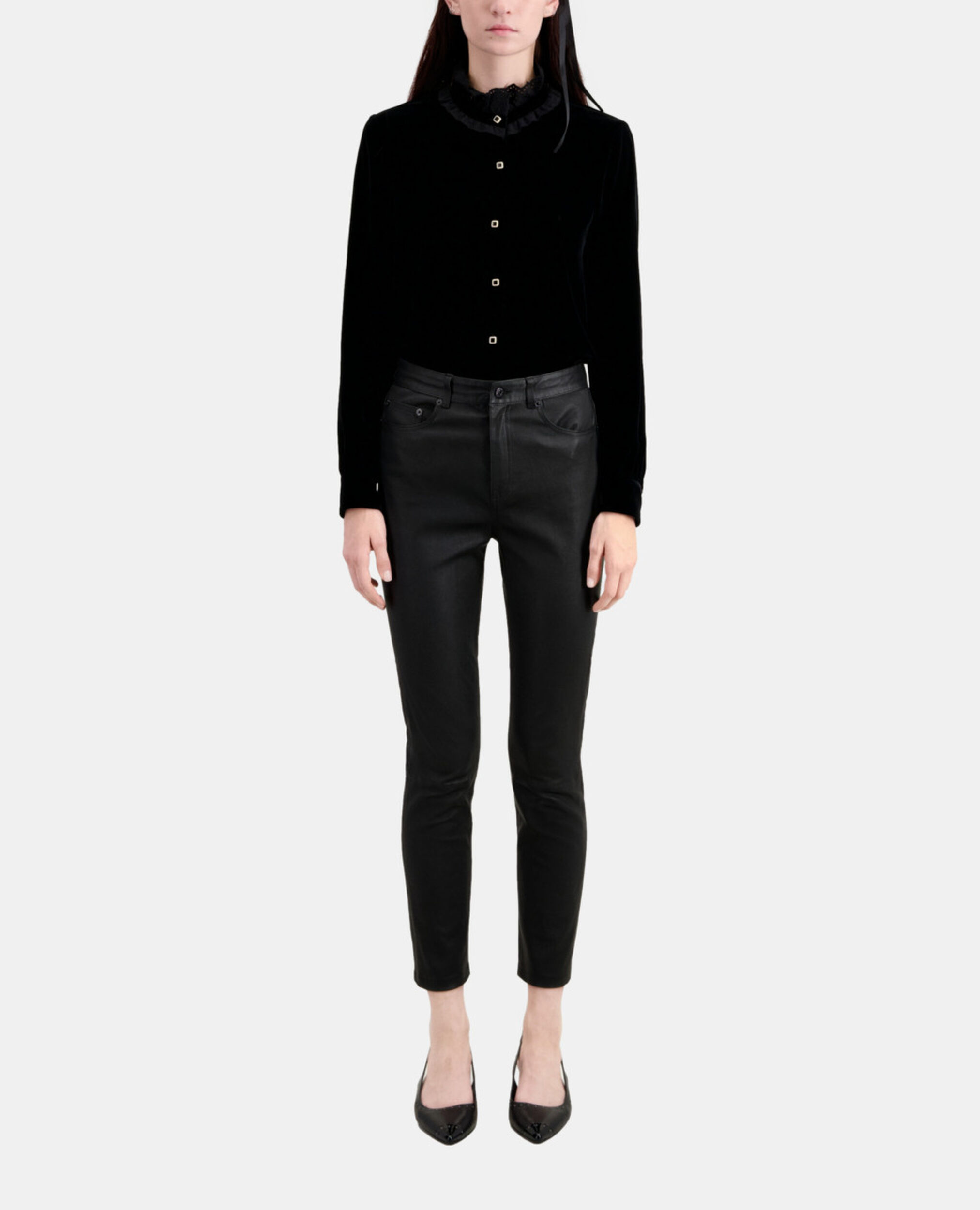 Black leather skinny trousers, BLACK, hi-res image number null