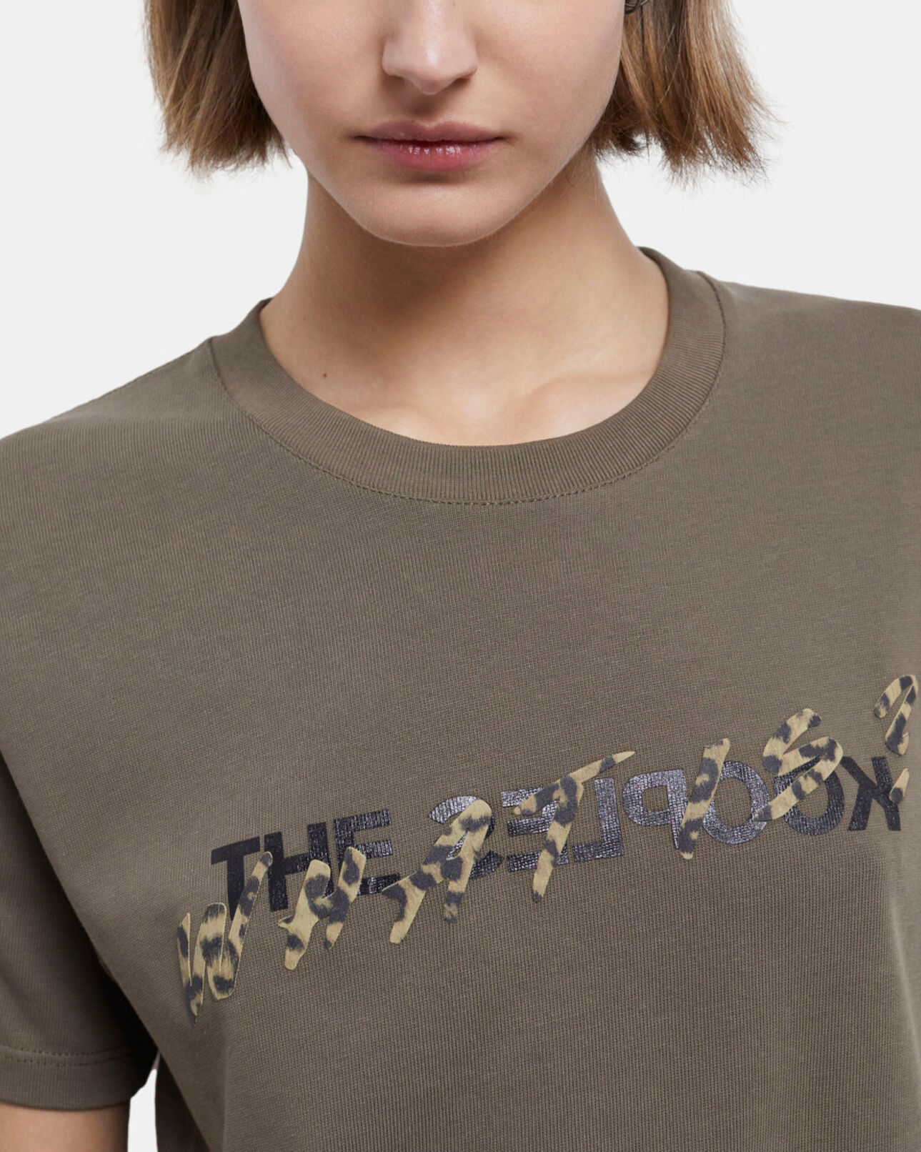 The Kooples WOMEN ALGUE women's khaki and leopard print what is t-shirt