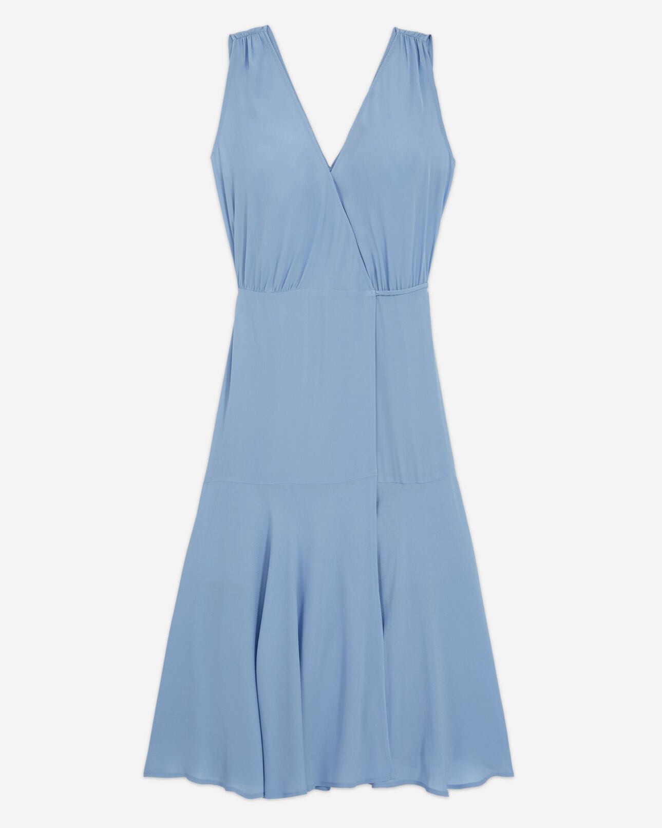 The Kooples WOMEN LIGHT BLUE sleeveless midi wrap dress