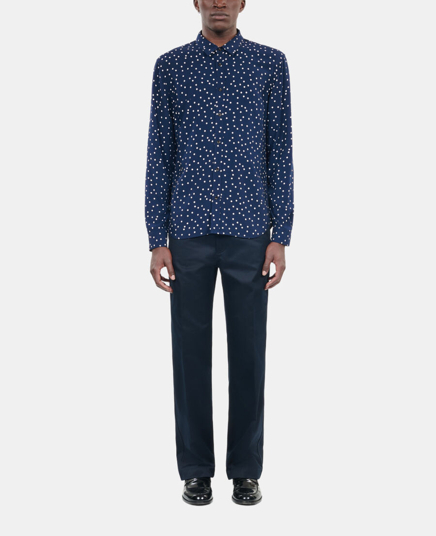 The Kooples MEN DARK NAVY-ECRU blue and white polka dot print shirt