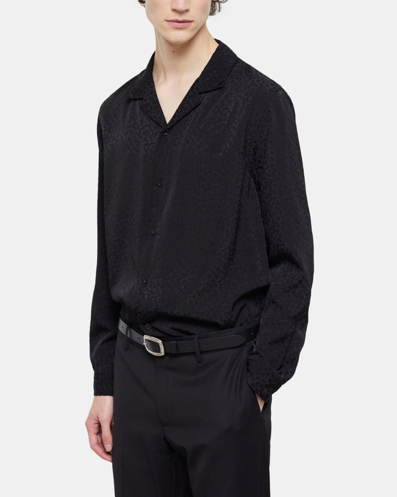 The Kooples MEN BLACK leopard print shirt with hawaiian collar