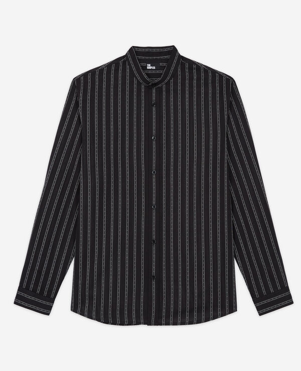 black striped shirt with officer collar