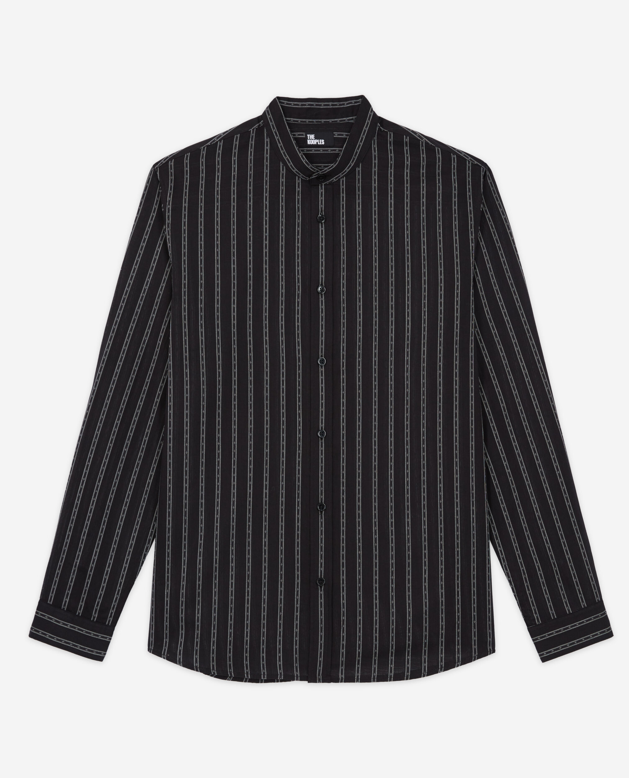 Black striped shirt with officer collar, BLACK, hi-res image number null