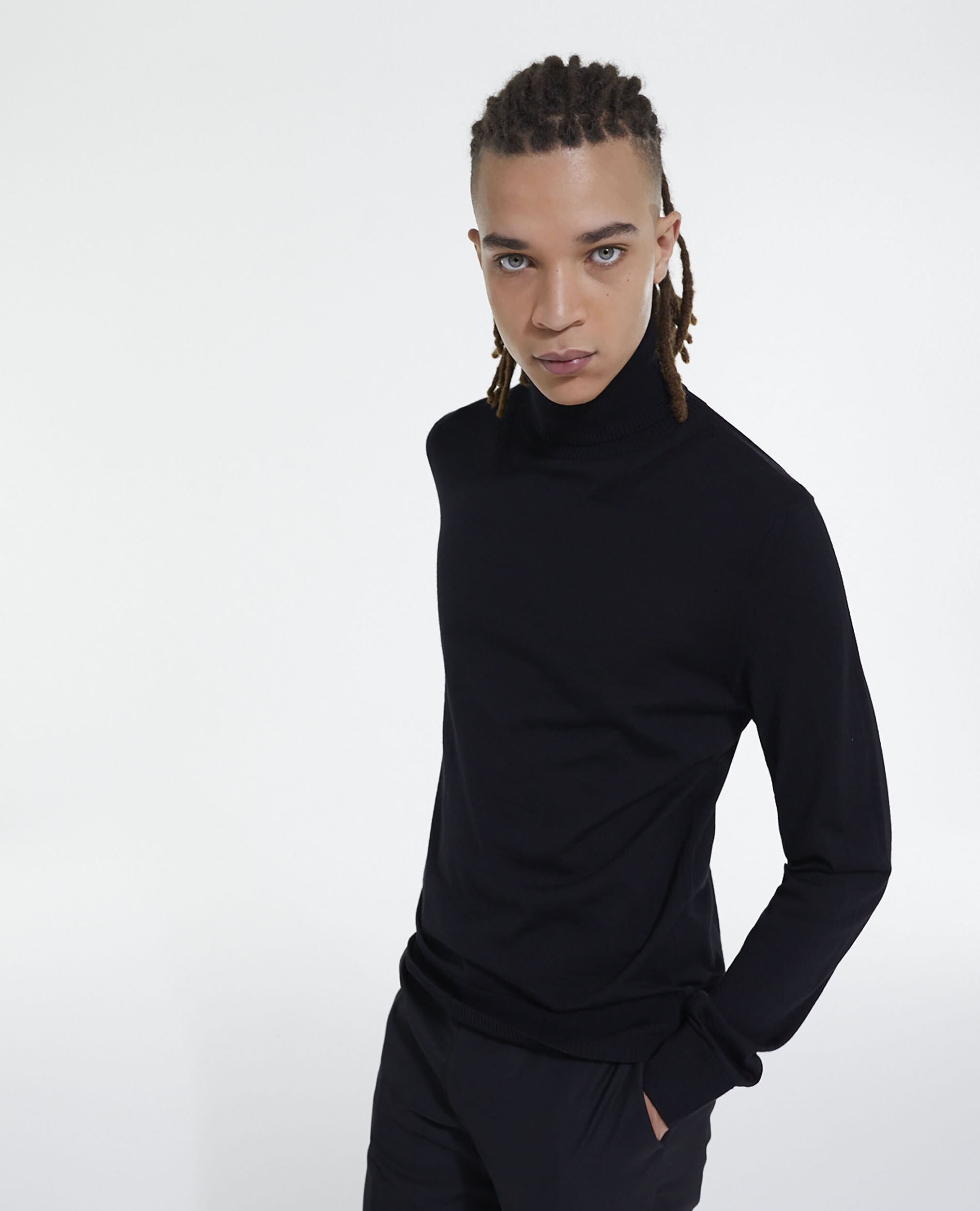 Black merino sweater, BLACK, hi-res image number null