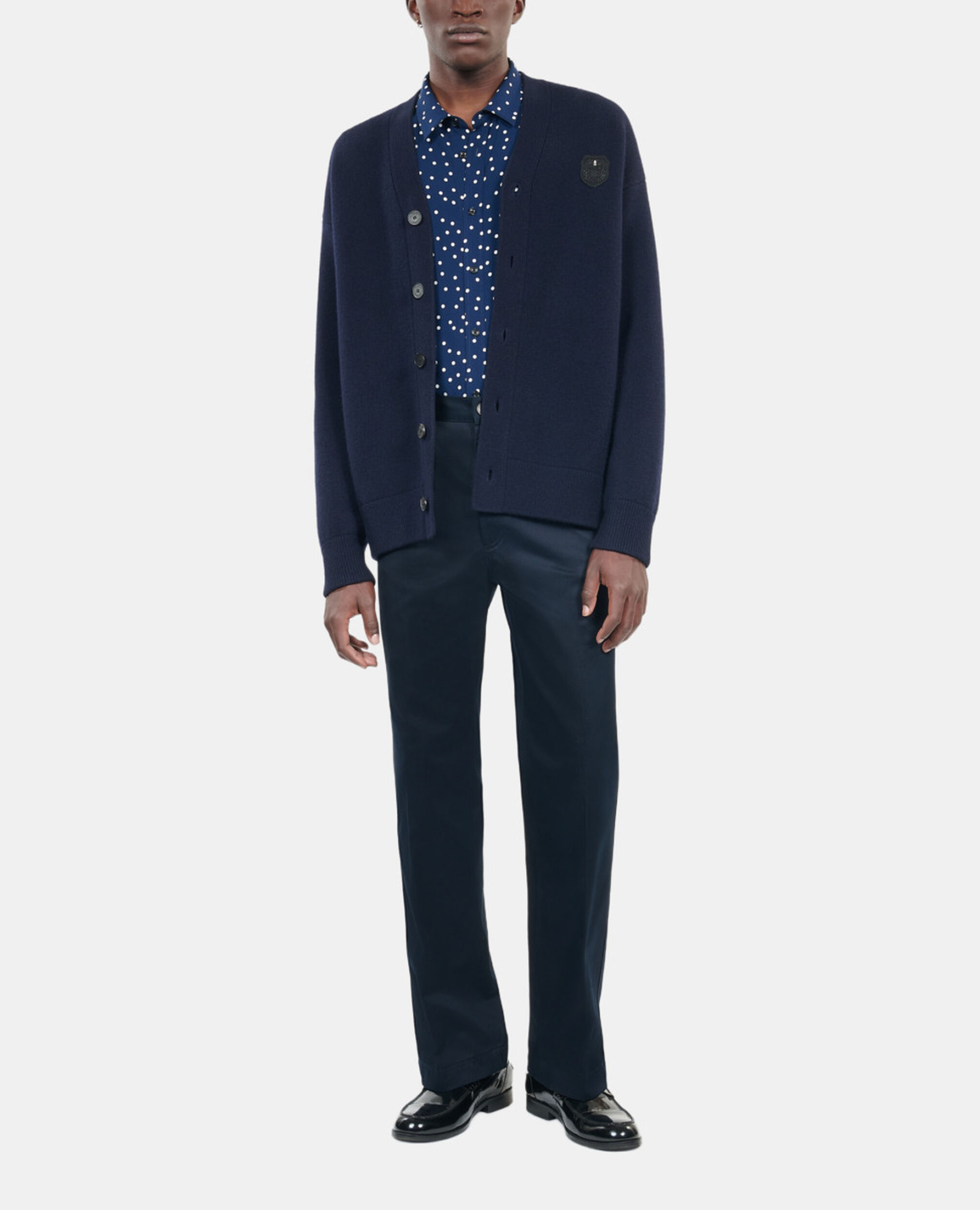 Navy blue wool cardigan, NAVY, hi-res image number null