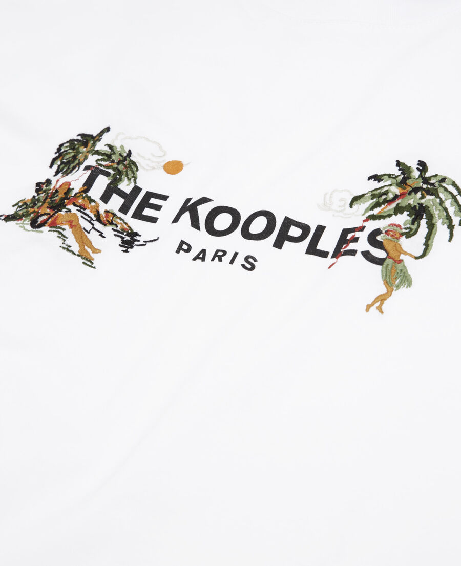 White crew neck T-shirt with Hawaiian motif | The Kooples