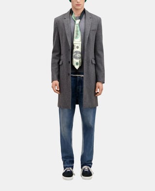 The Kooples HOMME GREY manteau gris chiné long en laine mélangée