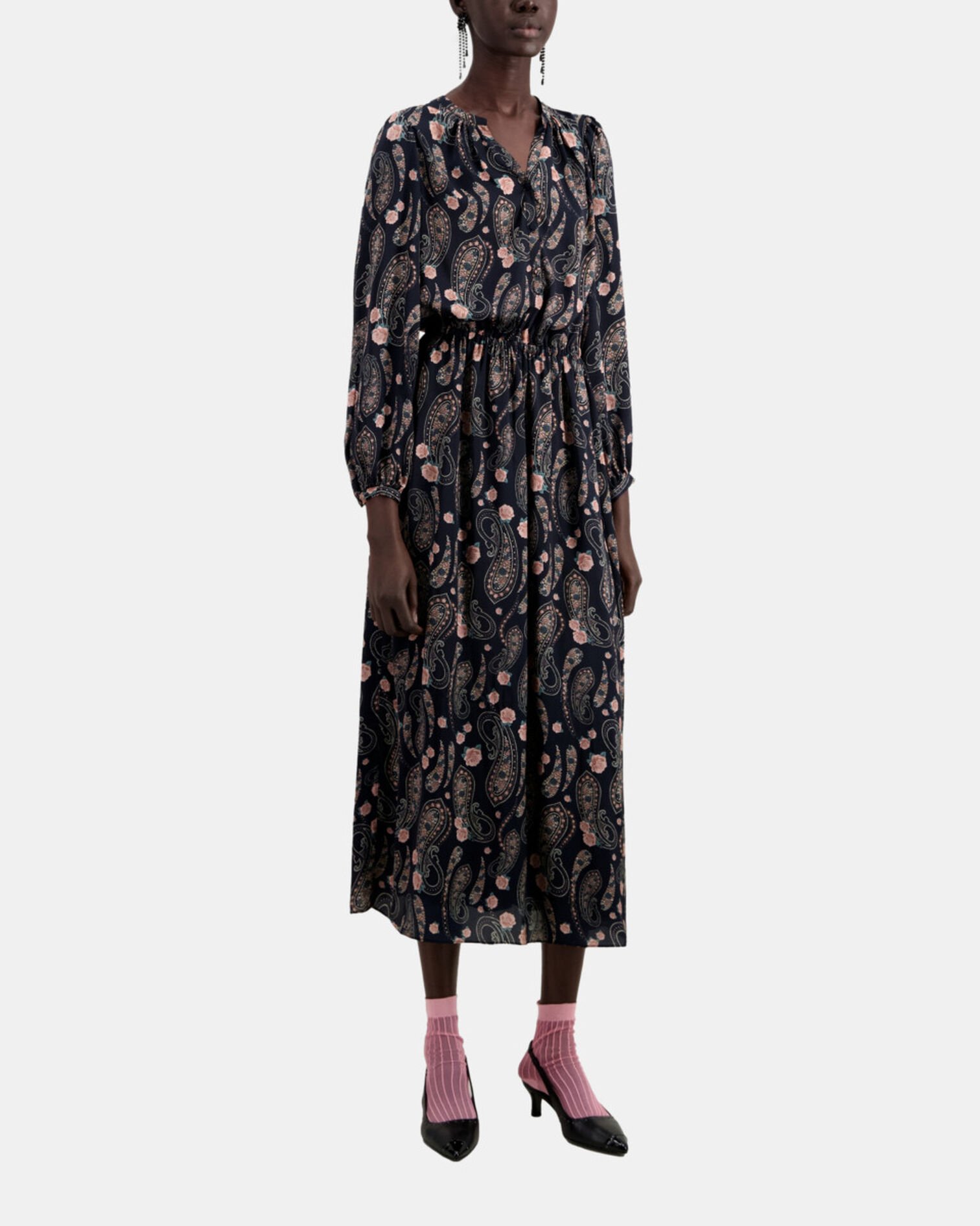 Long printed dress, BLACK / PINK, hi-res image number null