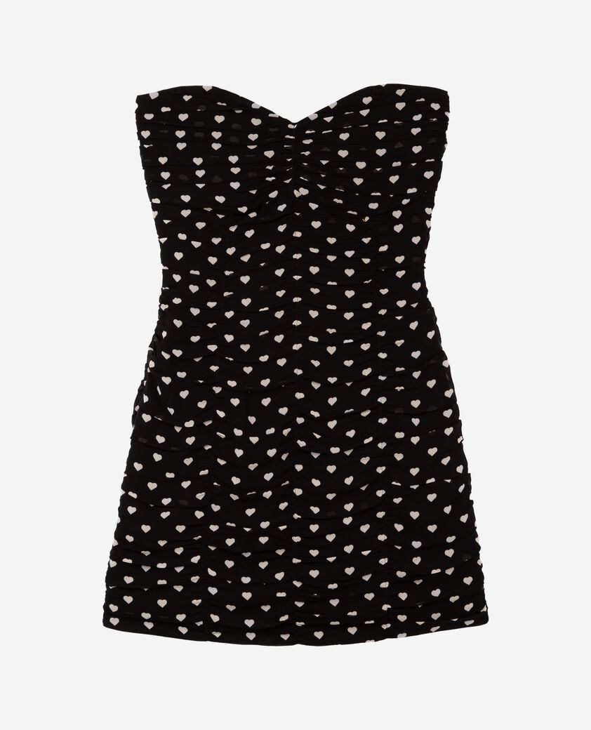 The Kooples WOMEN BLACK WHITE short strapless black heart print dress