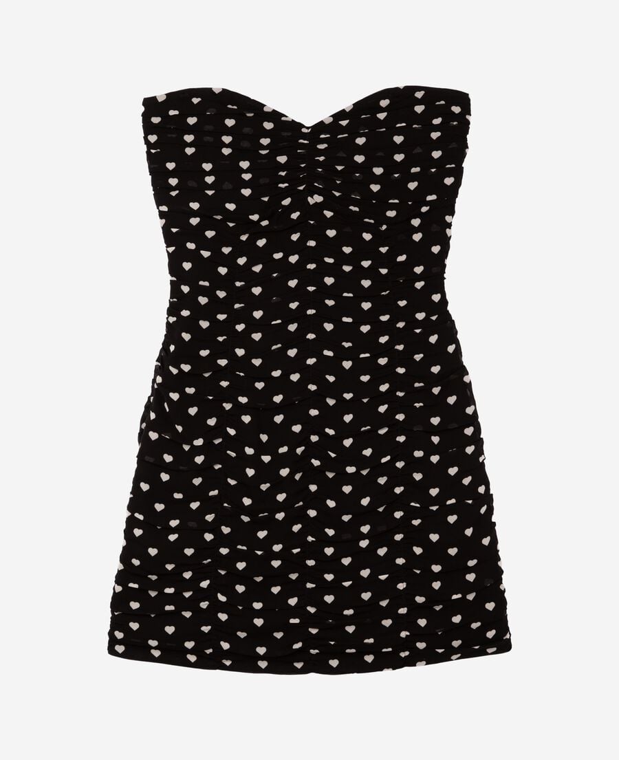 The Kooples WOMEN BLACK WHITE short strapless black heart print dress