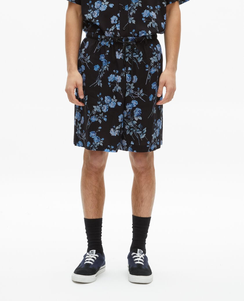 The Kooples MEN BLACK BLUE black floral print bermuda shorts