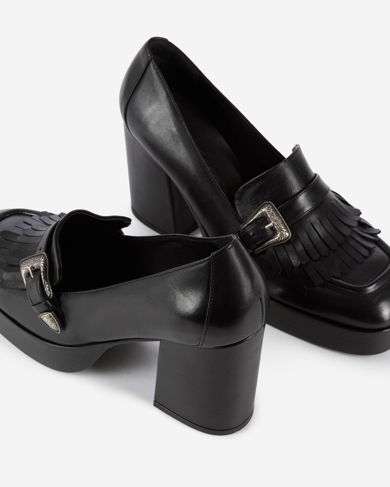 The Kooples WOMEN BLACK black leather heeled loafers