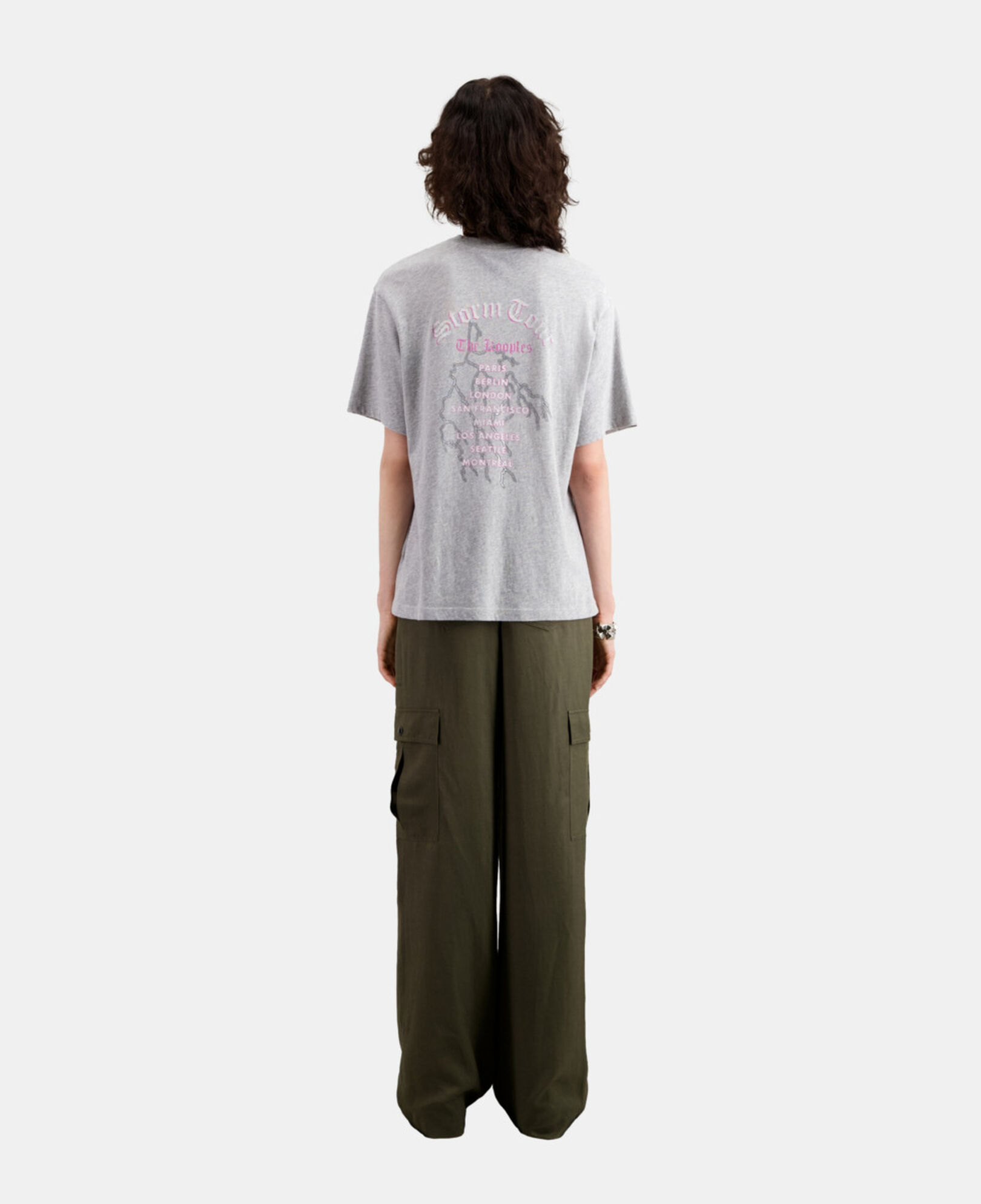 The Kooples FEMME GRIS CLAIR t-shirt femme gris avec sérigraphie feel the storm