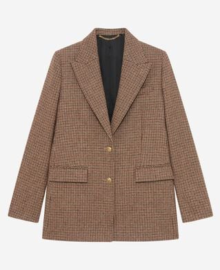 The Kooples FEMME CAMEL MELANGE / BURGUNDY veste tailleur en pied de poule camel