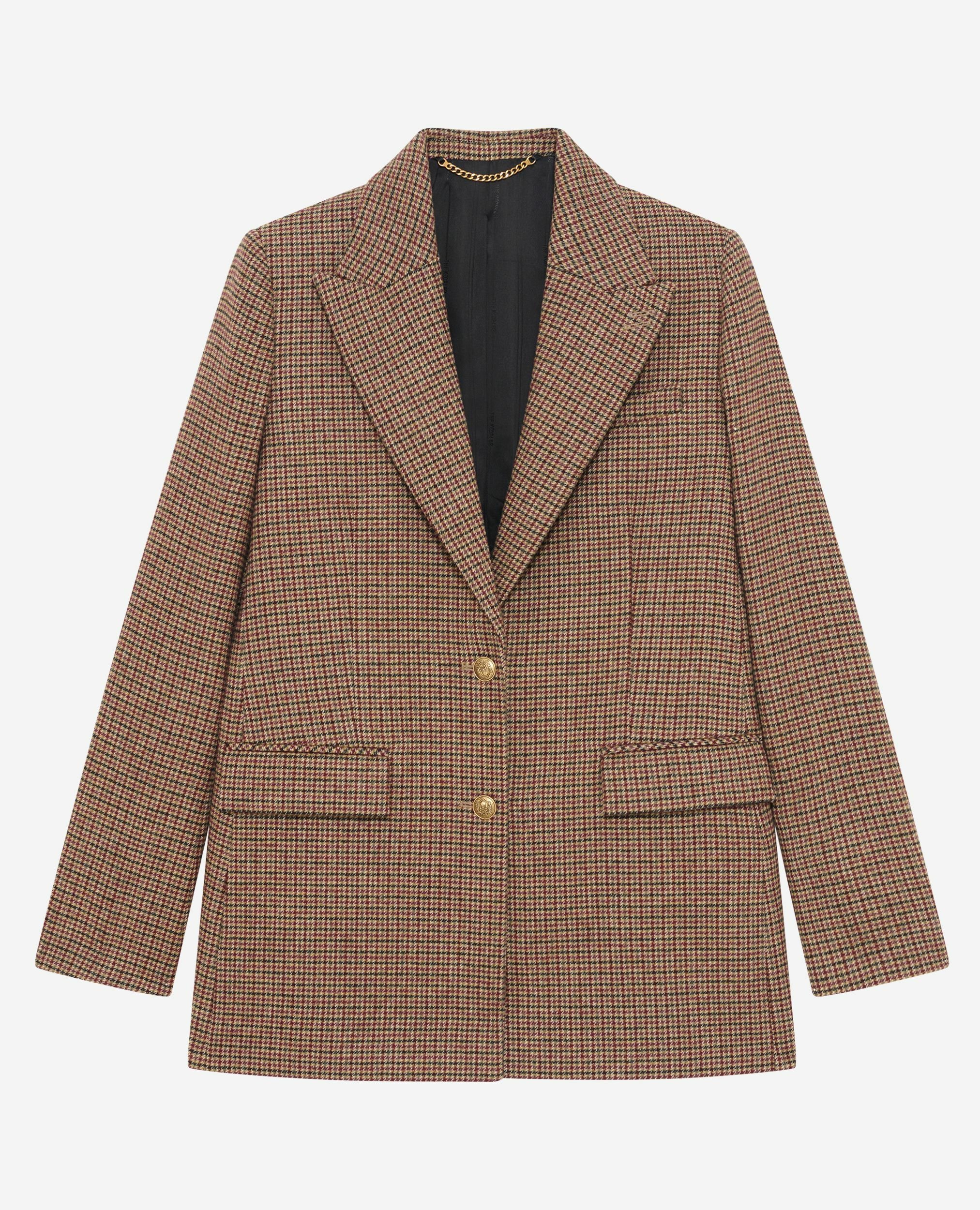 Veste tailleur en pied de poule camel, CAMEL MELANGE / BURGUNDY, hi-res image number null