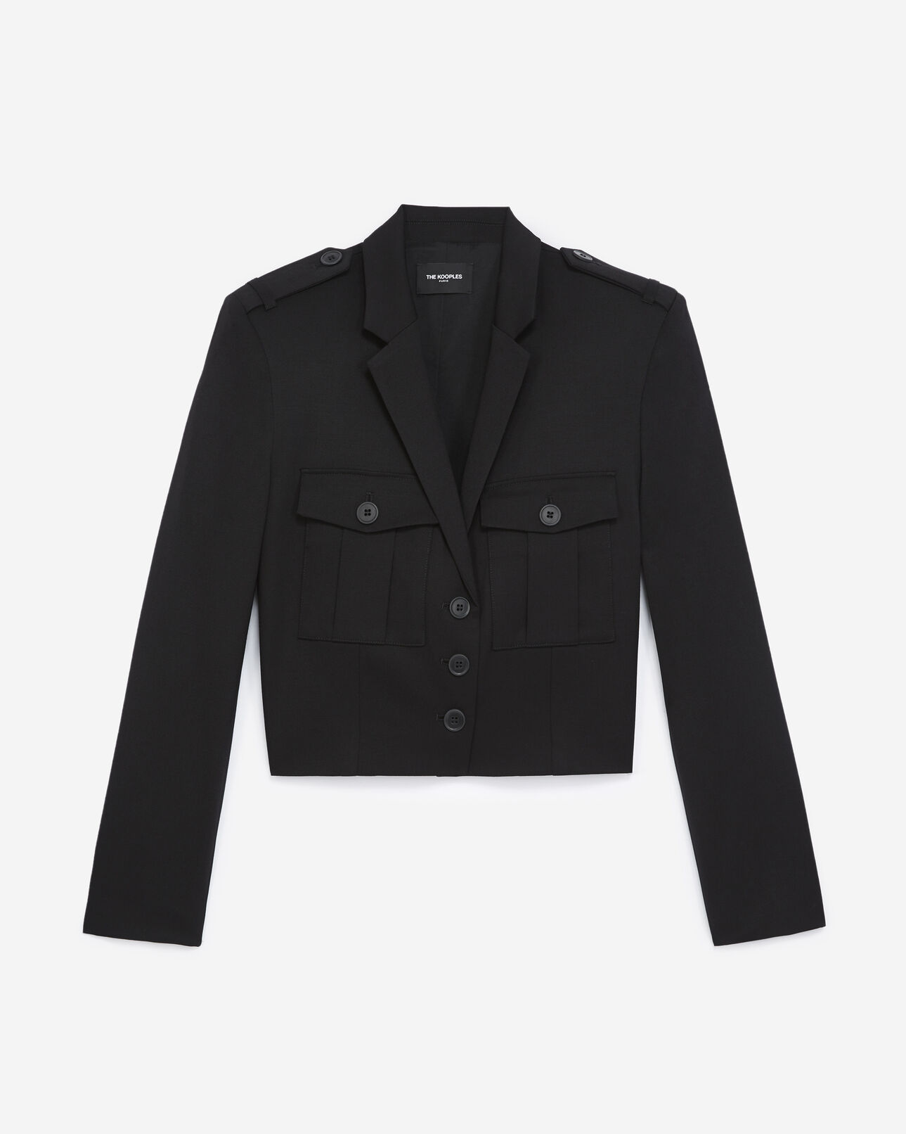 The Kooples FEMME BLACK veste courte noire à poches poitrine